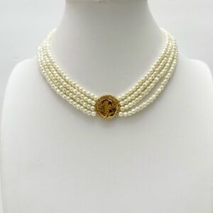 NWT- J. Crew Four Strand Faux Pearl Beaded Ancient Roman Coin Collar Necklace